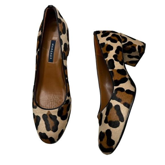 Margaux The Heel Leopard Print Hair Calf Upper Block Heels Size 38.5/8.5 - Picture 1 of 14